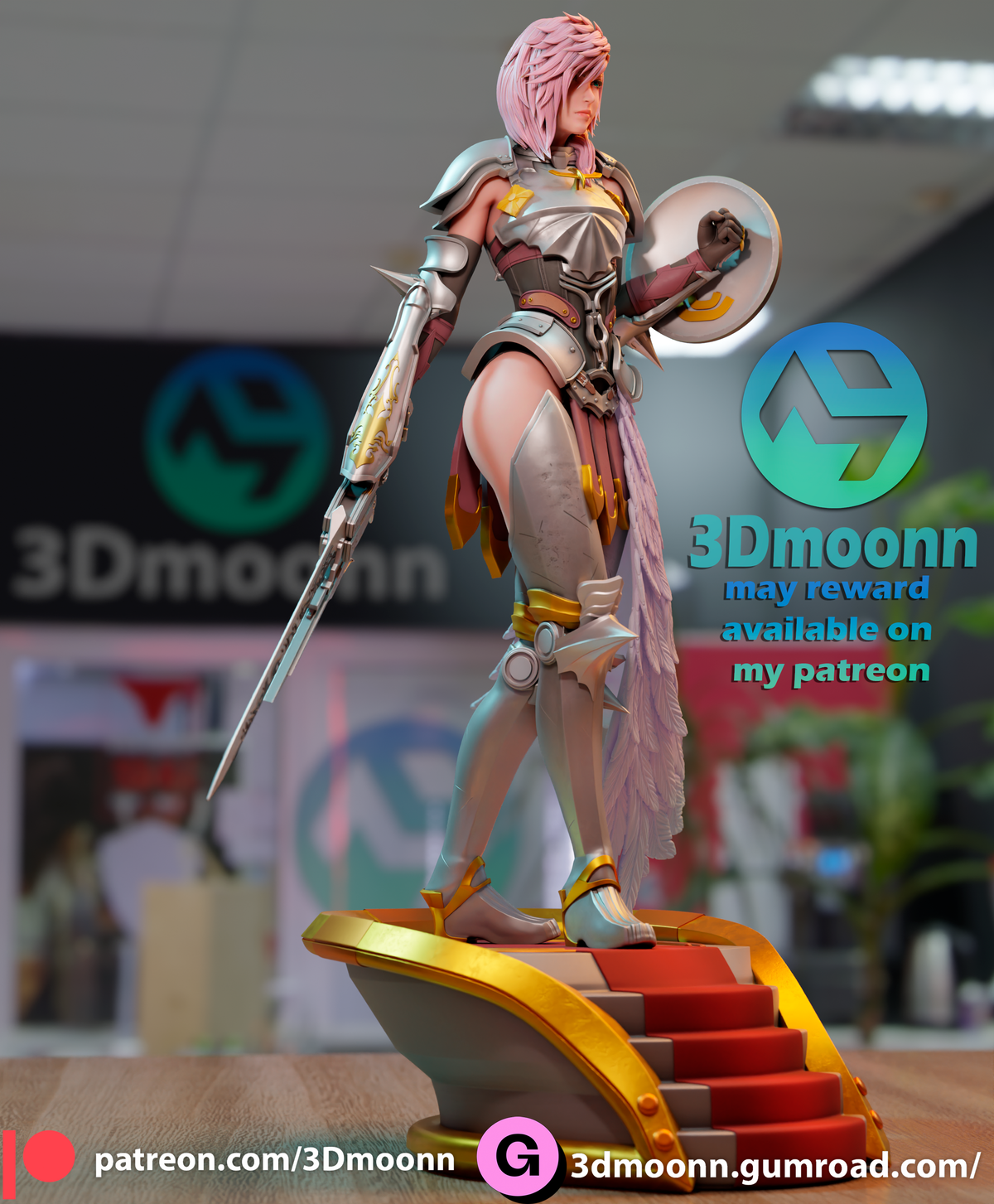 Pink Hair Swordwoman resin garage kit - product image by 3DMoonn