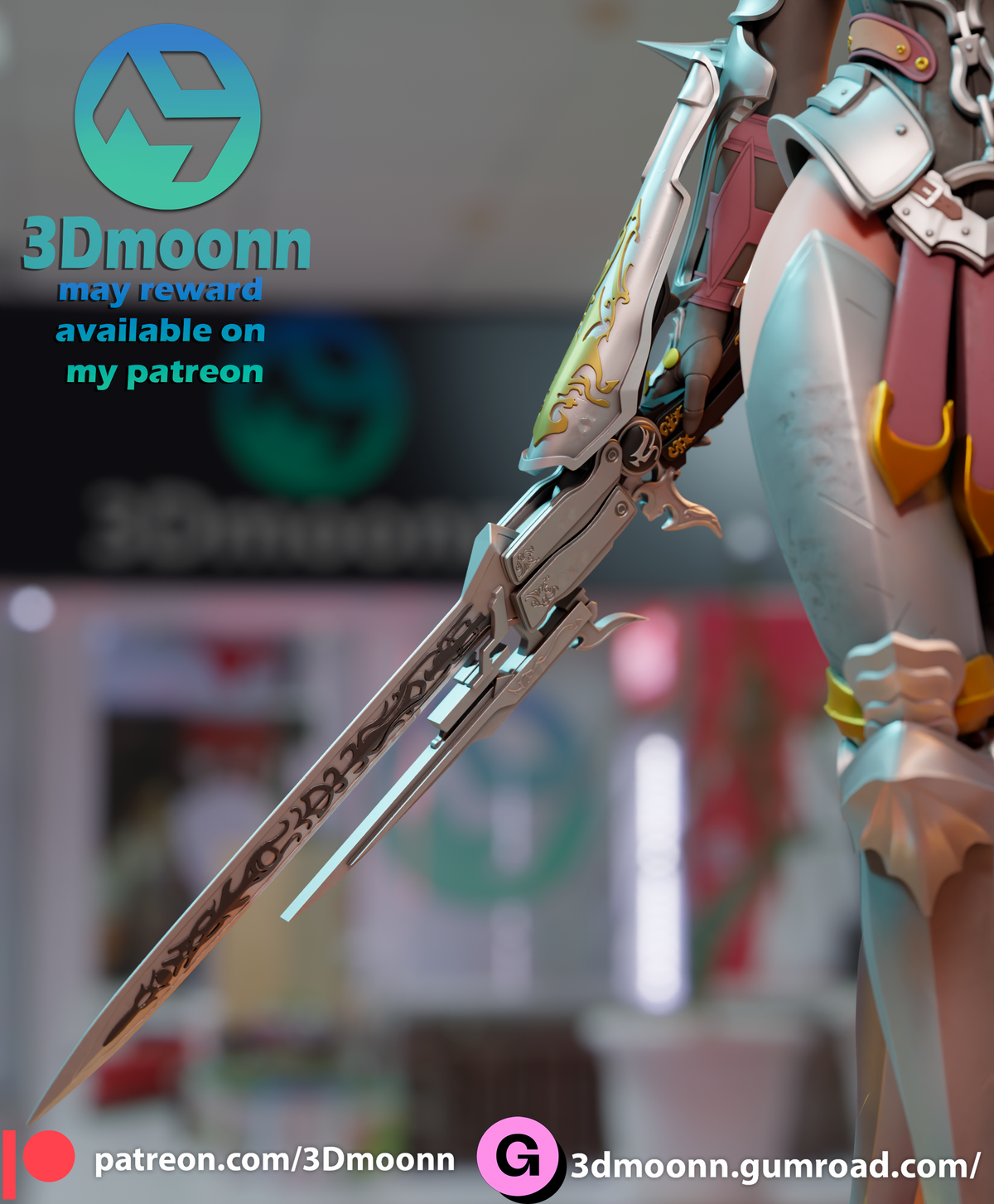 Pink Hair Swordwoman resin garage kit - product image by 3DMoonn